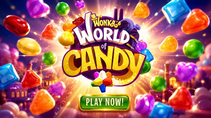 Candy-burst key art for a match-3 world