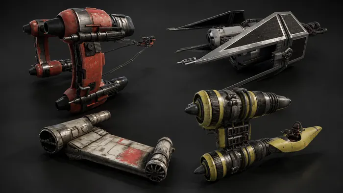 Salvaged racer vehicle kit with cockpit pods, engines and wing sections