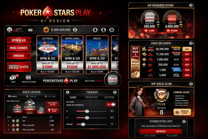 Casino platform UI suite with lobbies, rewards store and dialogs