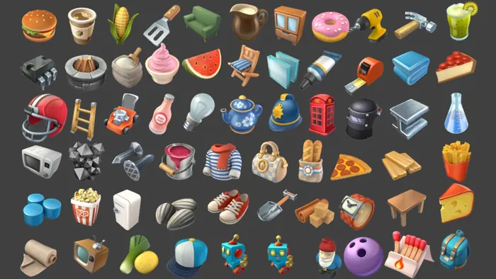 Casual game icon mega-set of food, tools and household objects