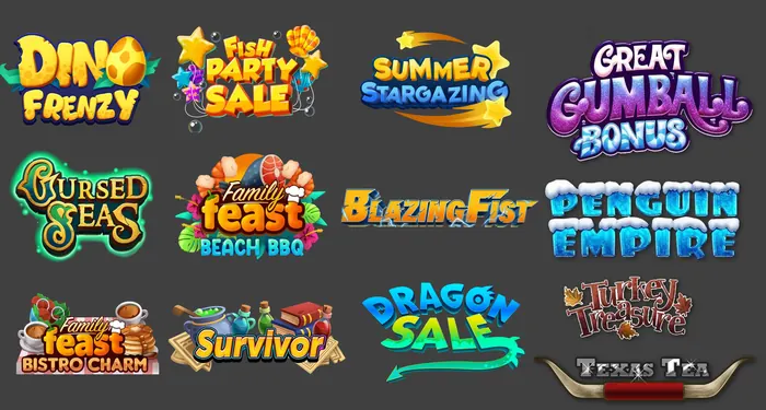 Slot event logo set with playful lettering styles