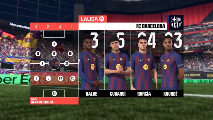 Starting lineup presentation with player renders and formation map