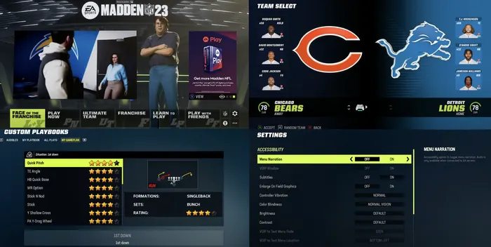 Sports title menu suite: franchise hub, team select and settings