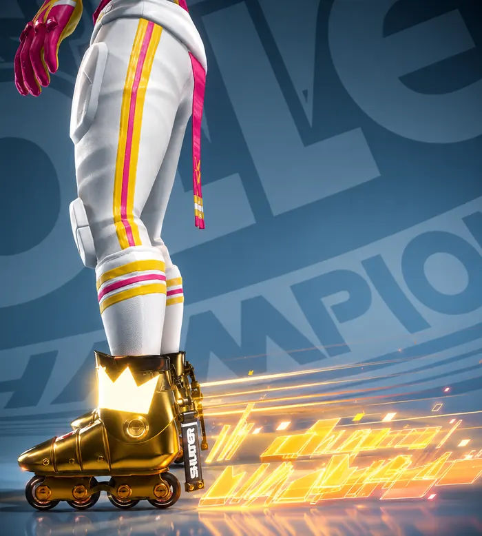 Gilded crown skate with fire trail and holographic track effects