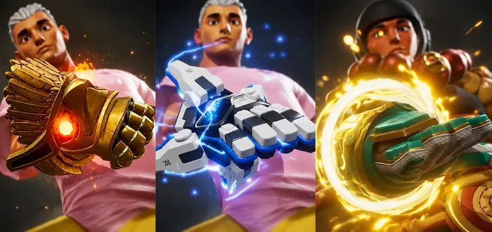 Three power gauntlet effects: embers, lightning and serpent coil