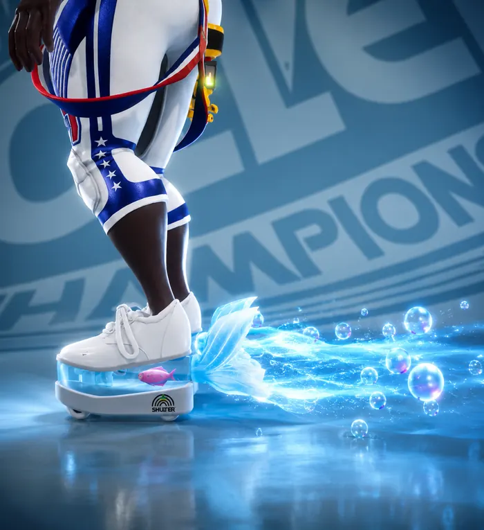 Water and bubble trail effect on a white quad skate